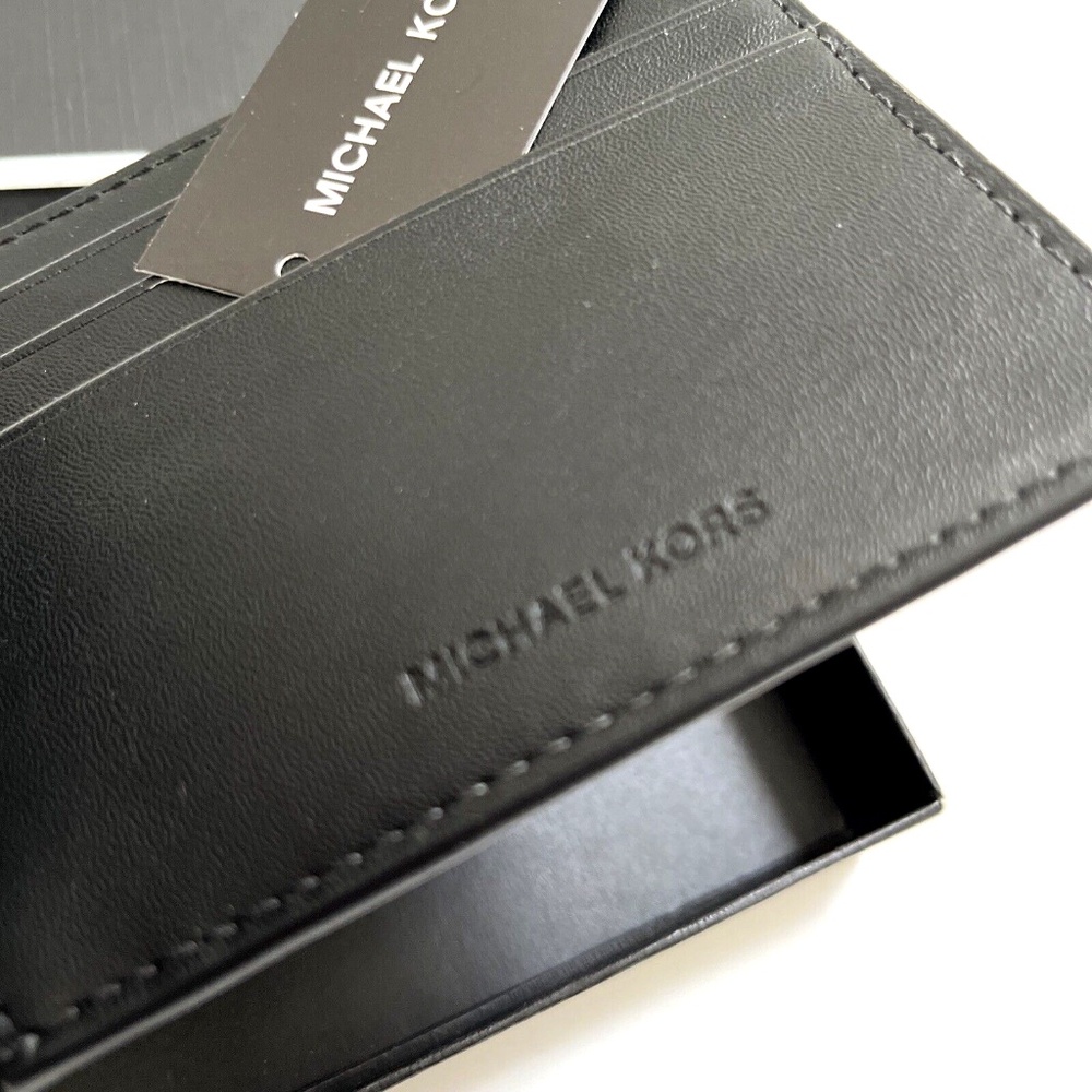 2pc MICHAEL KORS Slim Billfold Wallet Set Black Gray / Brown Logo Boxed Gift NWT - Picture 7 of 13